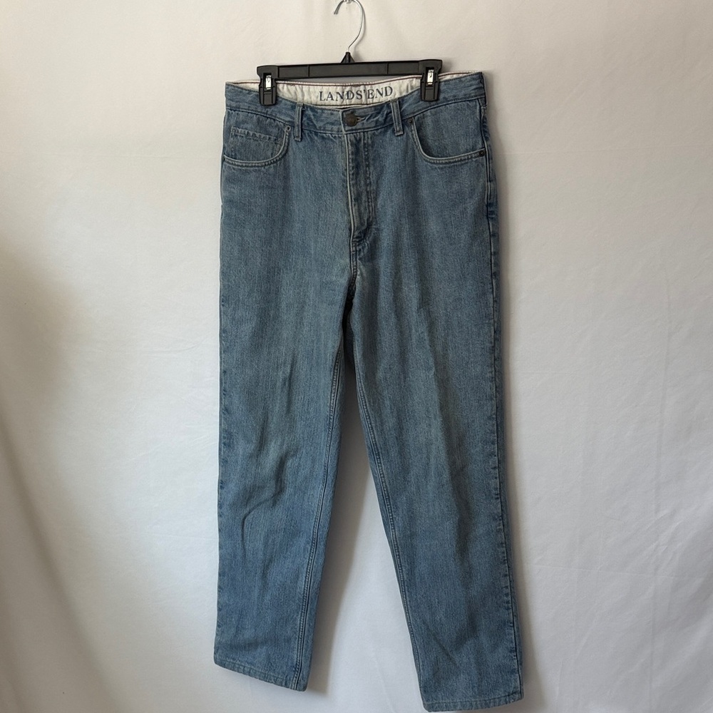 Lands' End Men's Light Blue flannel lined Straight Jeans